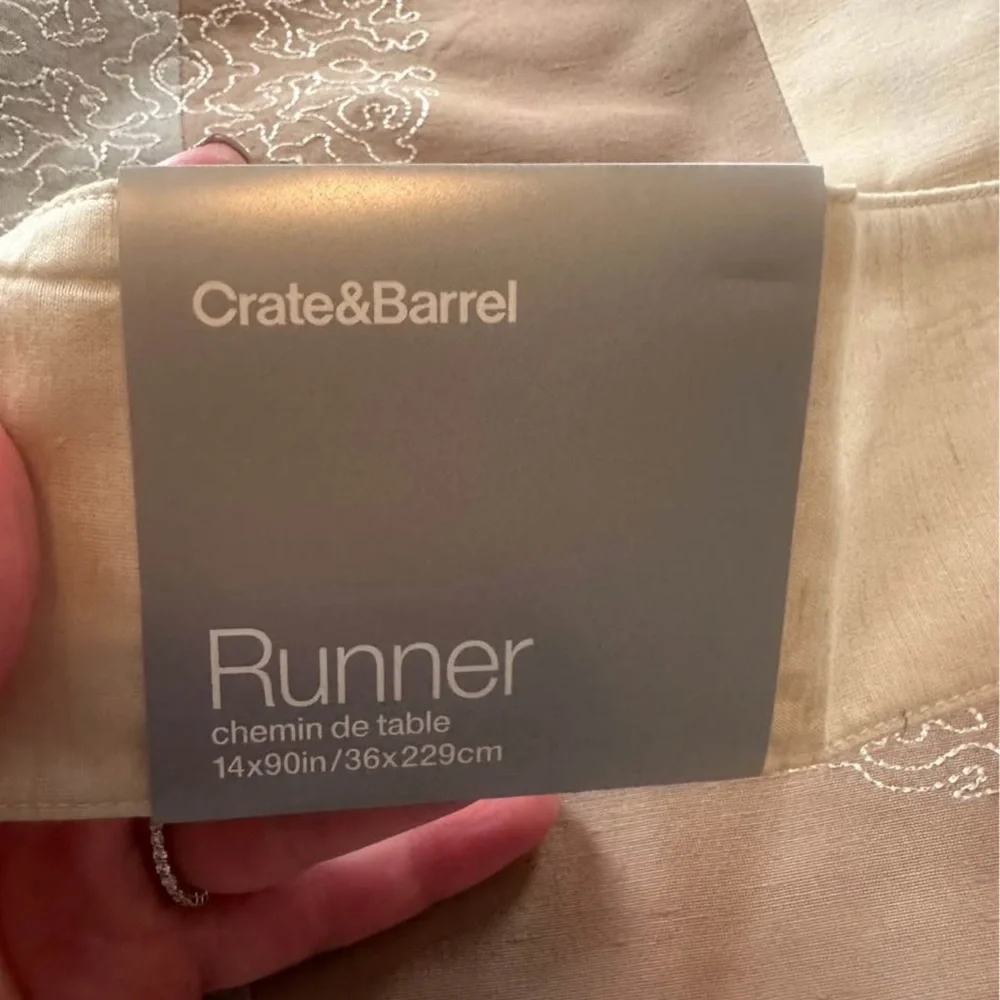 Crate&Barrel Neutral Stripe Table Runner - Cream, Beige & Light Grayish Blue